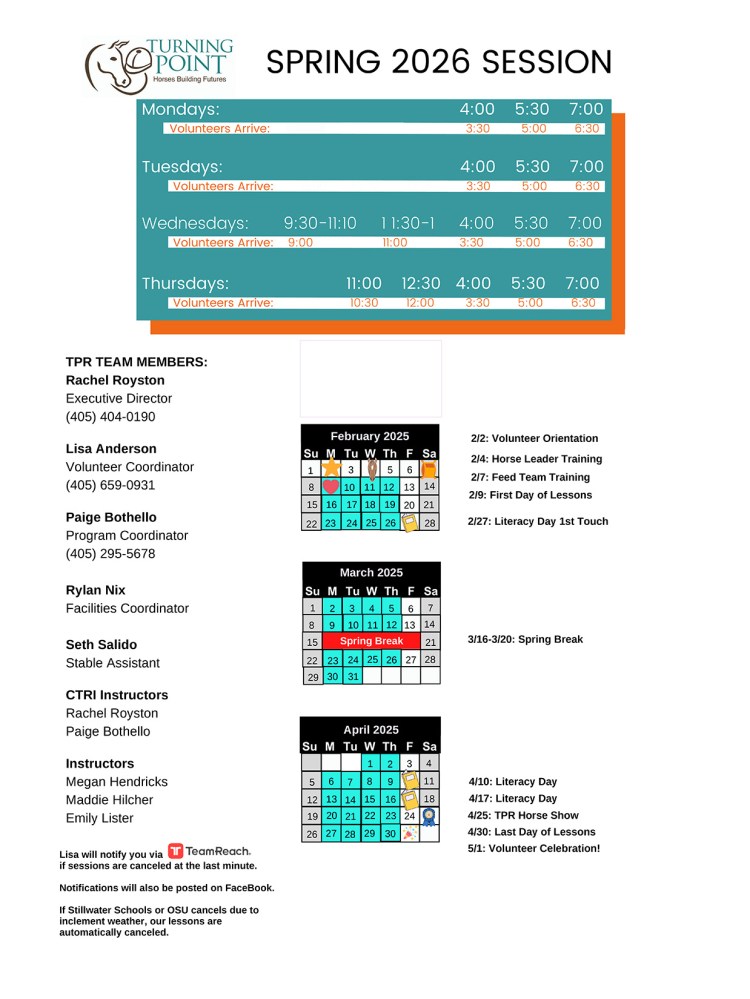 2026 Spring Schedule
